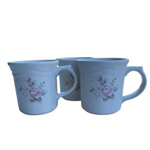 Set of Three (3) Pfaltzgraff Tea Rose Stoneware Mugs Coffee Cups Vintage